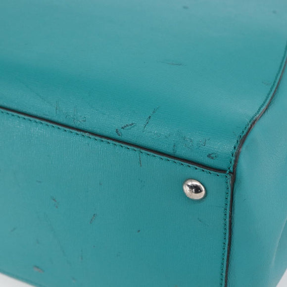 FENDI 2JOURS Hand Bag Leather Turquoise Blue Silver Auth 147397