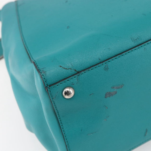 FENDI 2JOURS Hand Bag Leather Turquoise Blue Silver Auth 147397