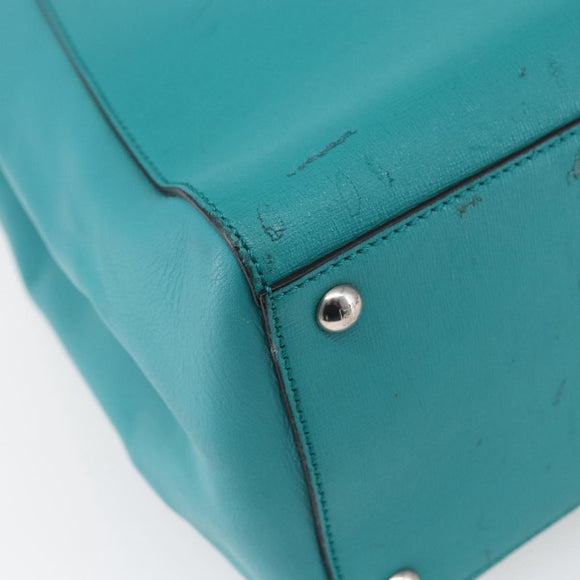 FENDI 2JOURS Hand Bag Leather Turquoise Blue Silver Auth 147397