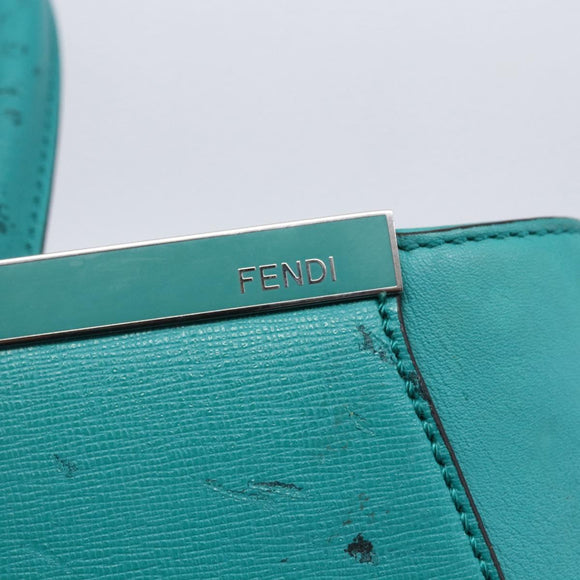 FENDI 2JOURS Hand Bag Leather Turquoise Blue Silver Auth 147397