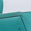 FENDI 2JOURS Hand Bag Leather Turquoise Blue Silver Auth 147397-18