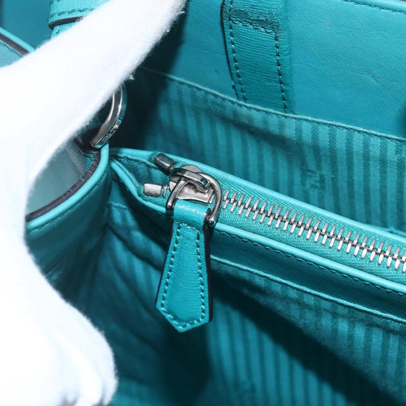 FENDI 2JOURS Hand Bag Leather Turquoise Blue Silver Auth 147397