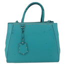FENDI 2JOURS Hand Bag Leather Turquoise Blue Silver Auth 147397-13