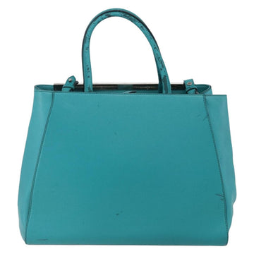 FENDI 2JOURS Hand Bag Leather Turquoise Blue Silver Auth 147397 - 0