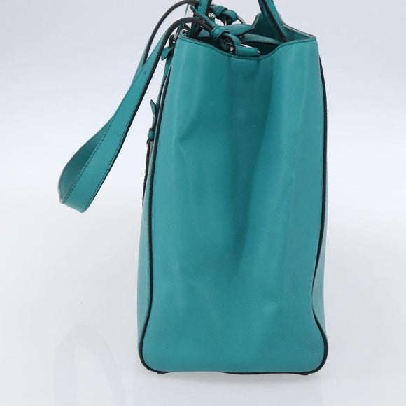 FENDI 2JOURS Hand Bag Leather Turquoise Blue Silver Auth 147397