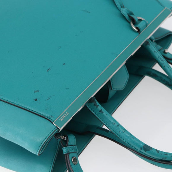 FENDI 2JOURS Hand Bag Leather Turquoise Blue Silver Auth 147397