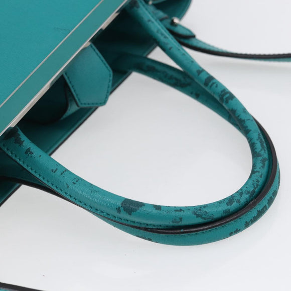 FENDI 2JOURS Hand Bag Leather Turquoise Blue Silver Auth 147397