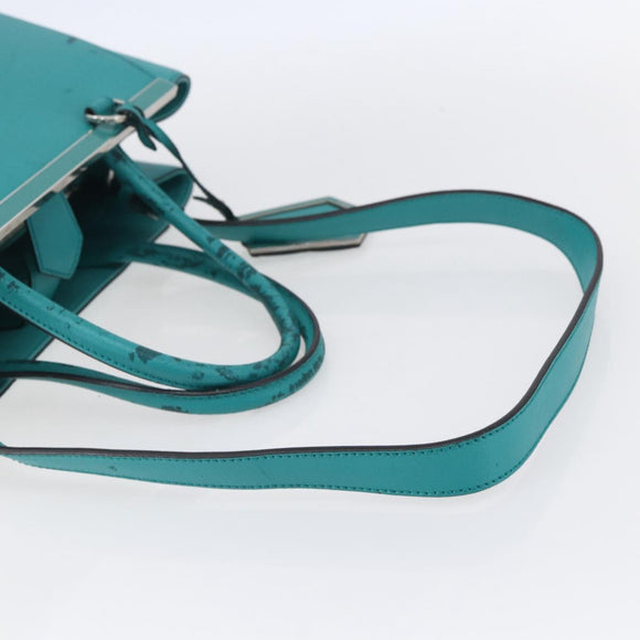 FENDI 2JOURS Hand Bag Leather Turquoise Blue Silver Auth 147397