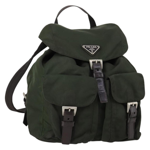 PRADA Backpack Nylon Khaki Silver Auth 147399