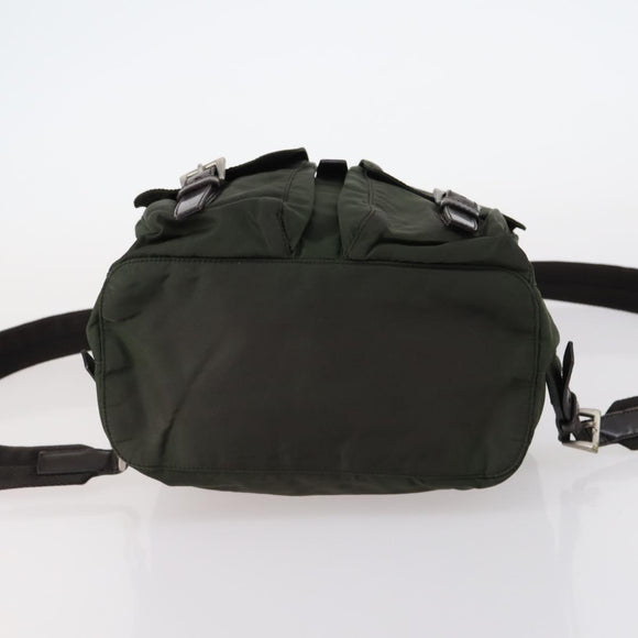 PRADA Backpack Nylon Khaki Silver Auth 147399