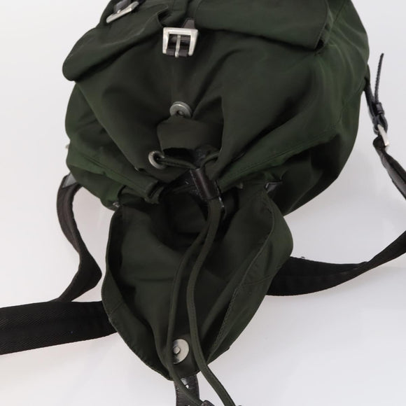 PRADA Backpack Nylon Khaki Silver Auth 147399