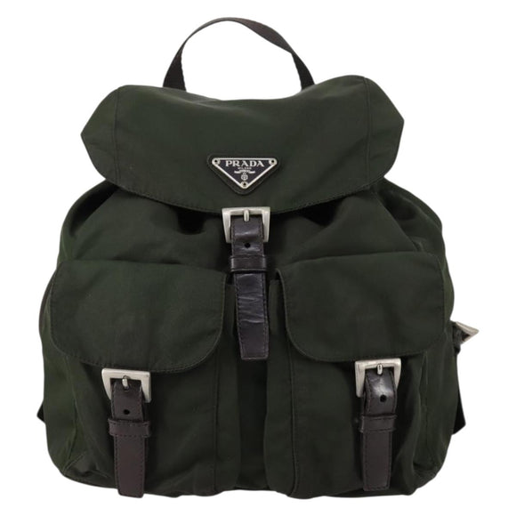 PRADA Backpack Nylon Khaki Silver Auth 147399