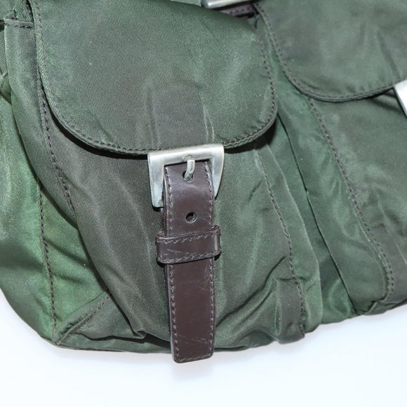 PRADA Backpack Nylon Khaki Silver Auth 147399