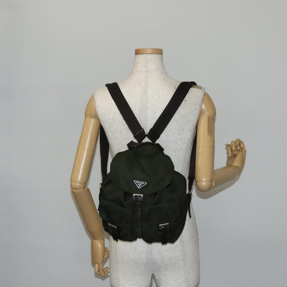 PRADA Backpack Nylon Khaki Silver Auth 147399