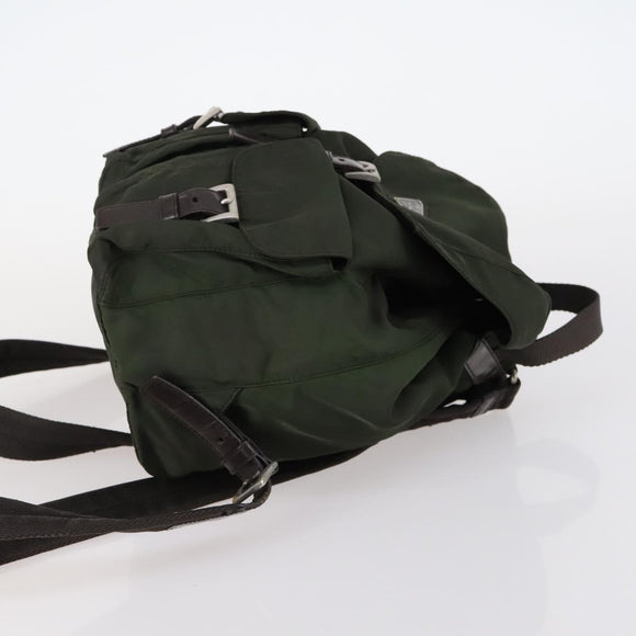 PRADA Backpack Nylon Khaki Silver Auth 147399