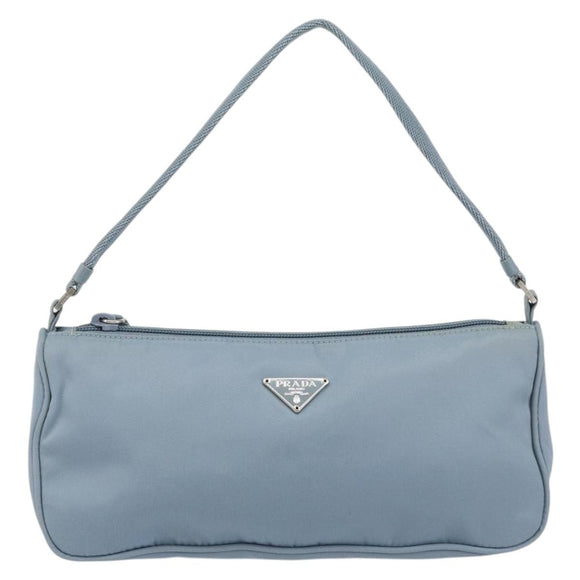 PRADA Accessory Pouch Nylon Light Blue Silver Auth 147400