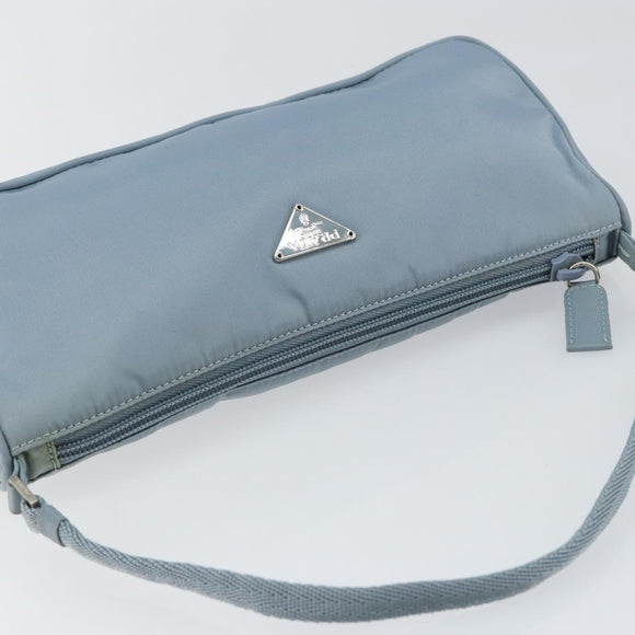 PRADA Accessory Pouch Nylon Light Blue Silver Auth 147400