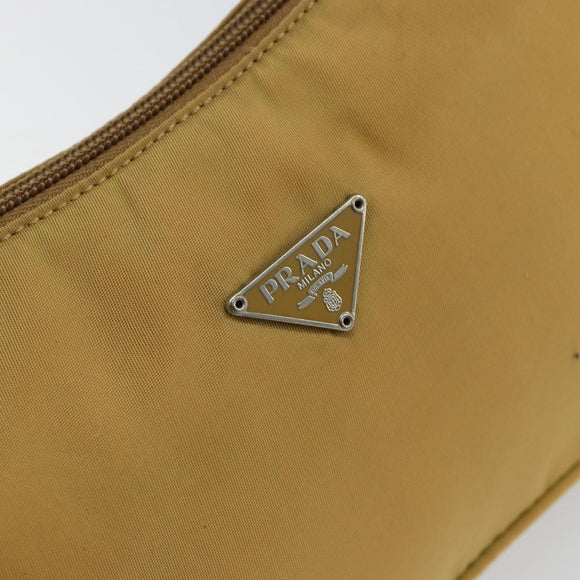 PRADA Accessory Pouch Nylon Beige Silver Auth 147402