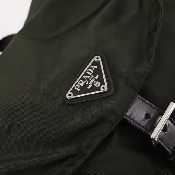 PRADA Backpack Nylon Khaki Silver Auth 147403