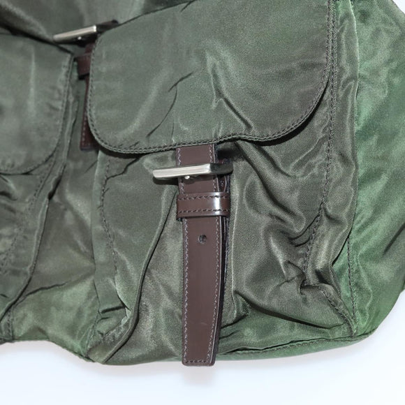 PRADA Backpack Nylon Khaki Silver Auth 147403