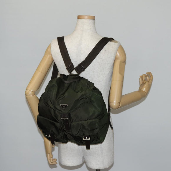 PRADA Backpack Nylon Khaki Silver Auth 147403