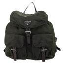 PRADA Backpack Nylon Khaki Silver Auth 147403-13