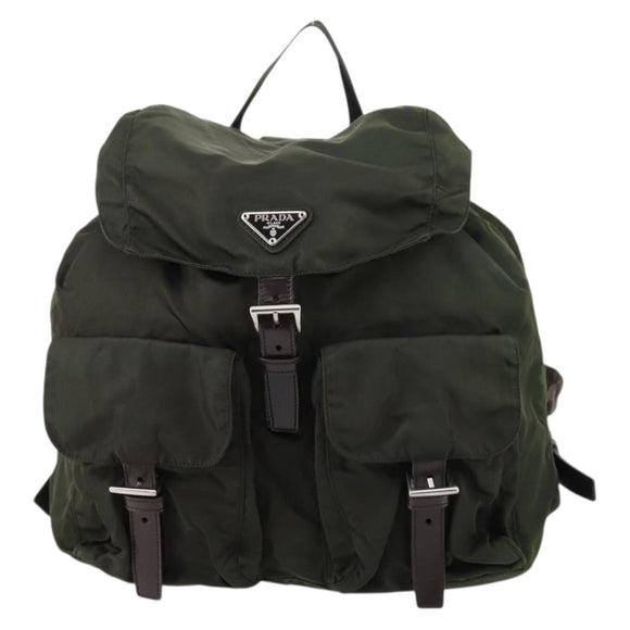 PRADA Backpack Nylon Khaki Silver Auth 147403