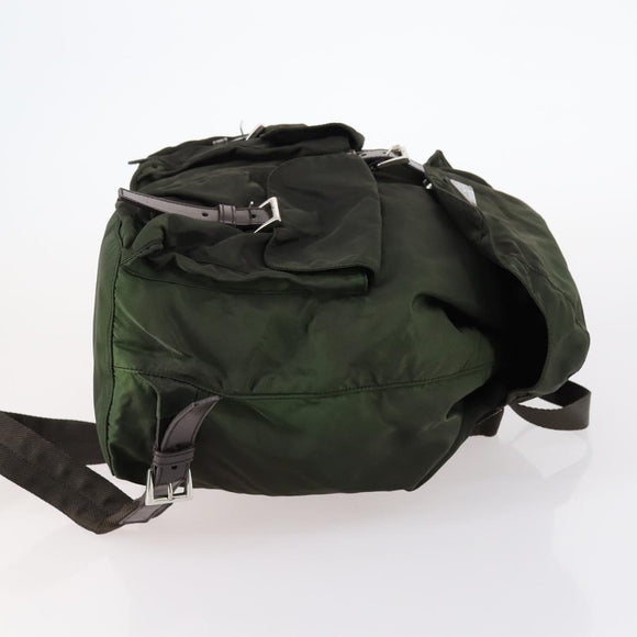 PRADA Backpack Nylon Khaki Silver Auth 147403