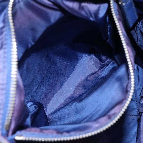 PRADA Tote Bag Nylon Leder Blau Silber Auth 147405