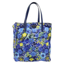 PRADA Tote Bag Nylon Leder Blau Silber Auth 147405-13