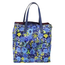 PRADA Tote Bag Nylon Leder Blau Silber Auth 147405-2