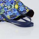 PRADA Draagtas Nylon Leer Blauw Zilver Auth 147405-7