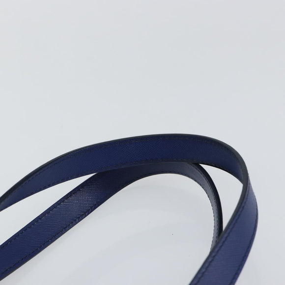 PRADA Tote Bag Nylon Leder Blau Silber Auth 147405