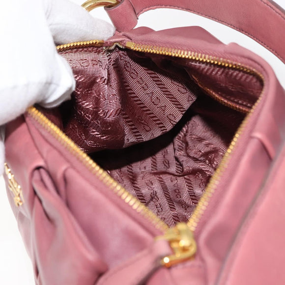 PRADA Shoulder Bag Leather Pink Gold Auth 147407