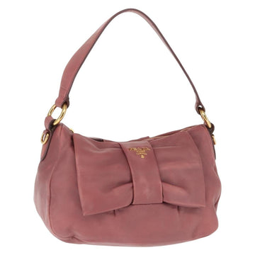 PRADA Shoulder Bag Leather Pink Gold Auth 147407