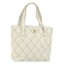 CHANEL Wild Stitch Hand Bag Leather White Gold CC Auth 147410-1