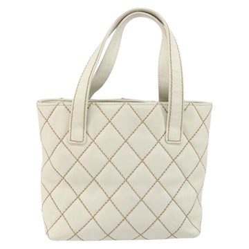 CHANEL Wild Stitch Hand Bag Leather White Gold CC Auth 147410 - 0