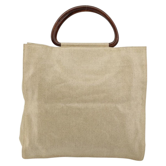 CHANEL Hand Bag Coated Canvas Beige Gold CC Auth 147411