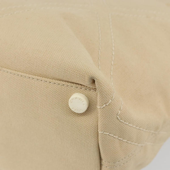 CHANEL Hand Bag Canvas Beige Silver CC Auth 147412