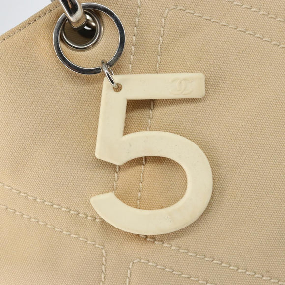 CHANEL Hand Bag Canvas Beige Silver CC Auth 147412