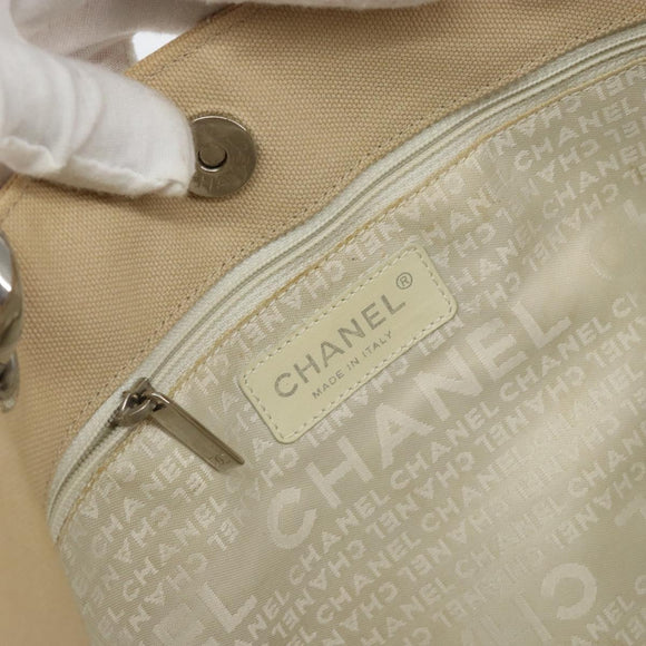 CHANEL Handtasche Canvas Beige Silber CC Auth 147412