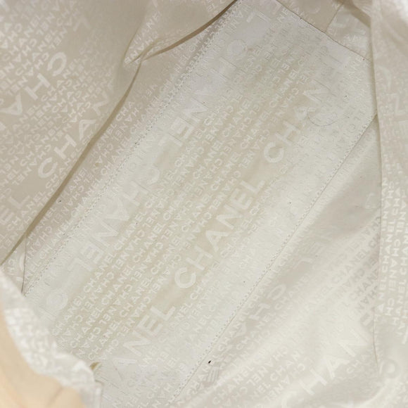 CHANEL Hand Bag Canvas Beige Silver CC Auth 147412