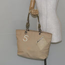 CHANEL Hand Bag Canvas Beige Silver CC Auth 147412-25
