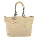 CHANEL Handtasche Canvas Beige Silber CC Auth 147412-13