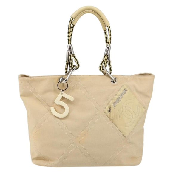 CHANEL Handtasche Canvas Beige Silber CC Auth 147412
