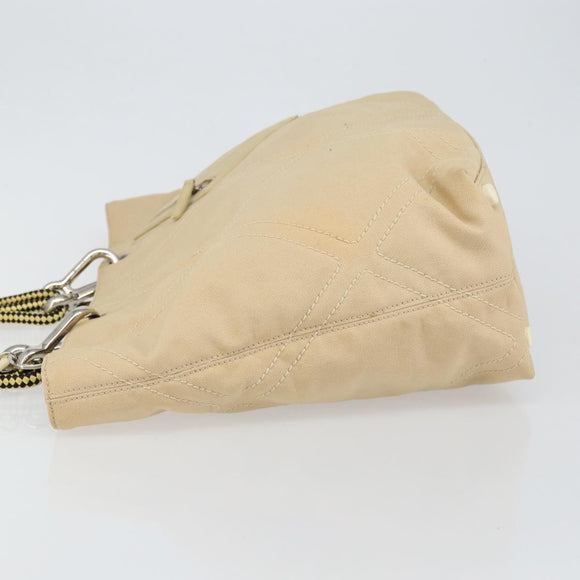 CHANEL Hand Bag Canvas Beige Silver CC Auth 147412