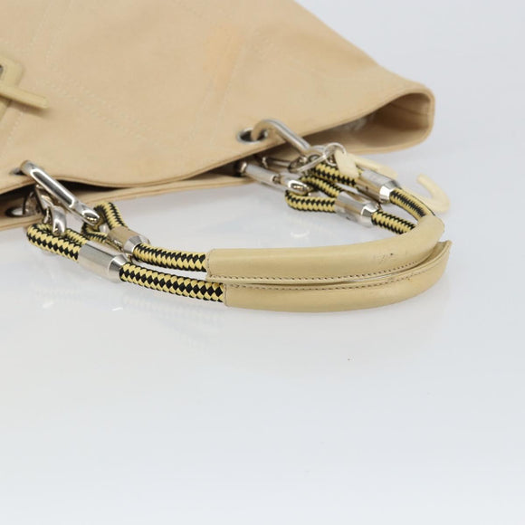 CHANEL Hand Bag Canvas Beige Silver CC Auth 147412