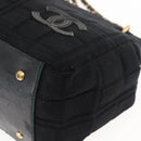 CHANEL Chain Choco Bar Line Hand Bag Canvas Black Gold CC Auth 147415-15