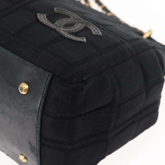 CHANEL Chain Choco Bar Line Hand Bag Canvas Black Gold CC Auth 147415