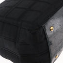 CHANEL Chain Choco Bar Line Hand Bag Canvas Black Gold CC Auth 147415-16